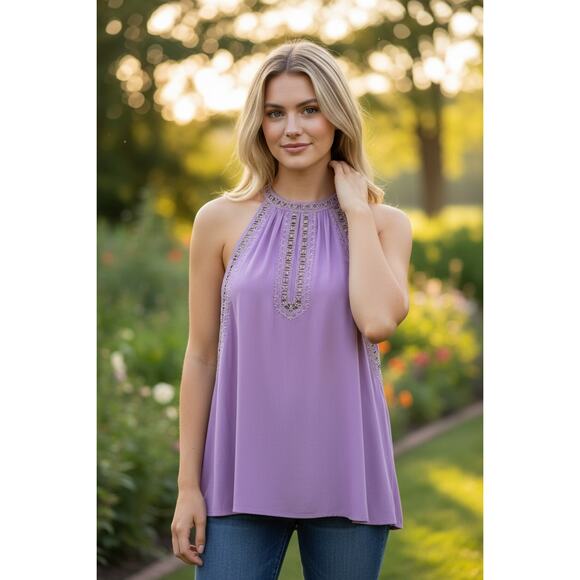 RAMY BROOK Top NEW Size XS Light Purple $325 Tank Gold Eyelet Lace - Picture 1 of 5